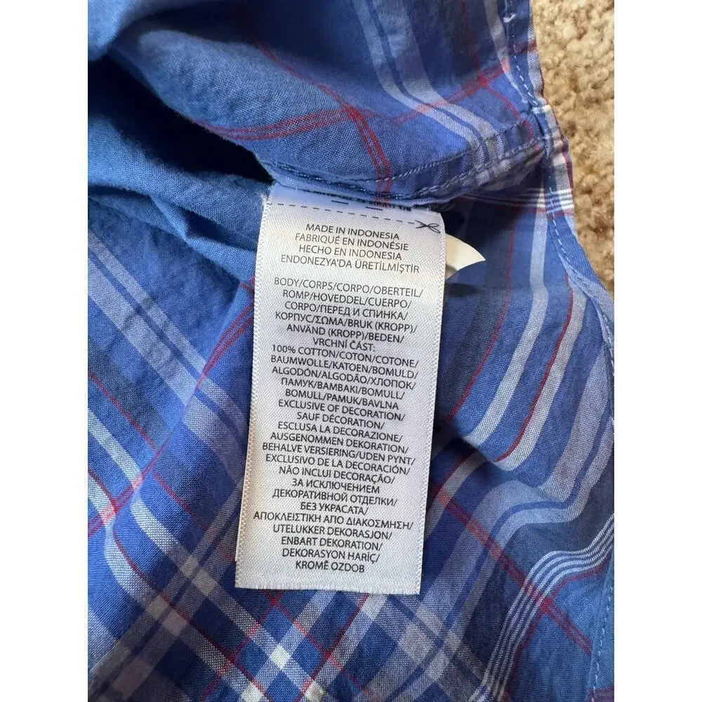 Ralph Lauren BOYS size 14/16; Collared,  short sleeve shirt, Blue Plaid print